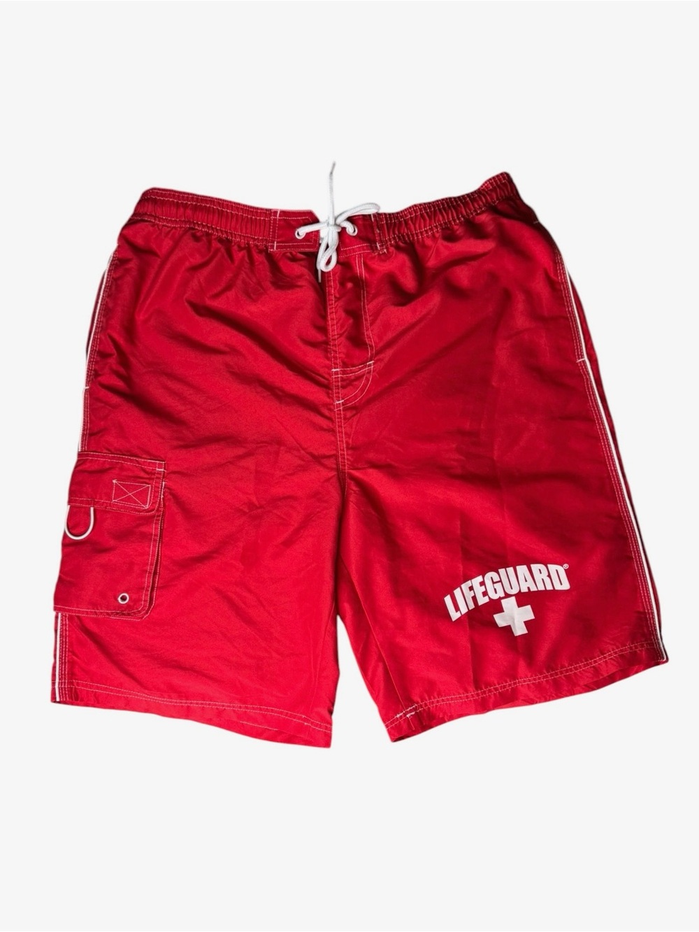 Lifeguard Men's Red Swim Board Shorts with Cargo Pocket